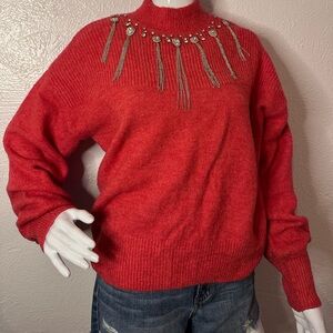 Pink jewel sweater sz L